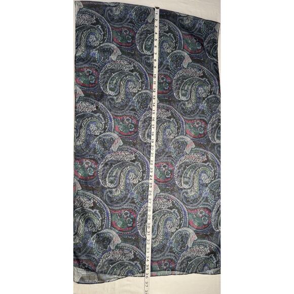 Women’s Paisley Blue Black Pink Rectangle Scarf 72” X 20” Preowned - Picture 2 of 4